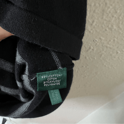 Lauren Ralph Lauren Black Gray & White Stripe 3/4 Sleeve Sweater Dress Size XL