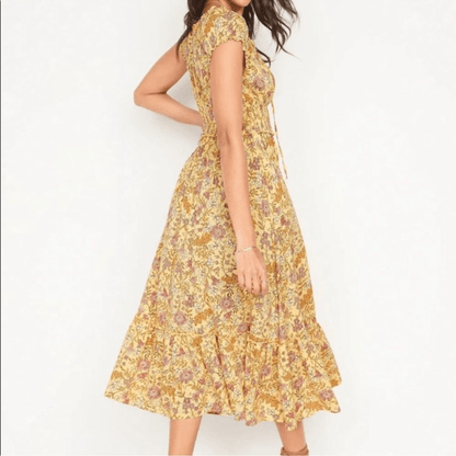 Old Navy Waist-Defined Short-Sleeve Printed Midi Dress in Yellow Floral NEW 2X