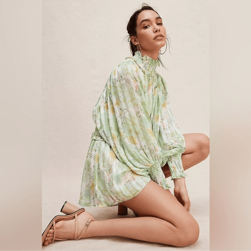 Free People x Elliatt Ophelia Playsuit Romper Floral Size Medium Mint Green