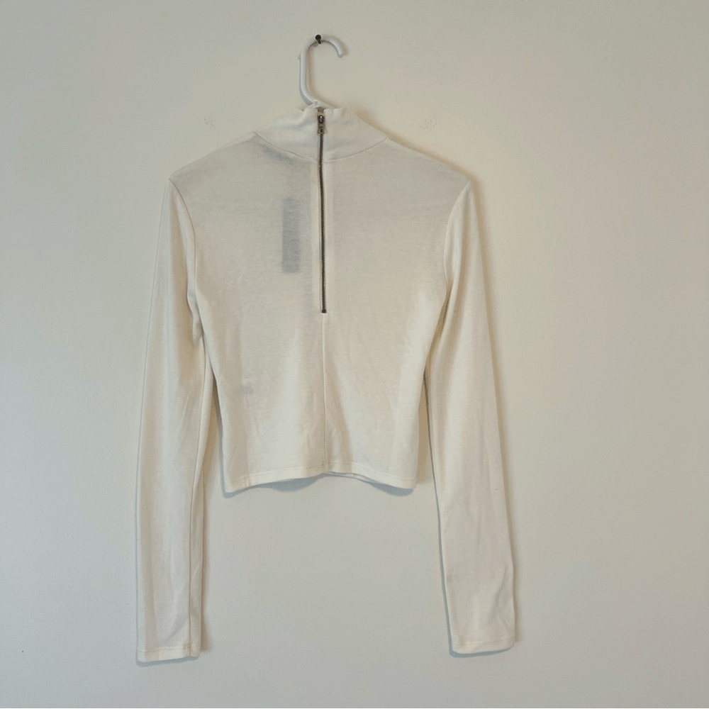 Alice + Olivia Classics Garrison Slim Mock Neck Long Sleeve Top NEW Cream Small