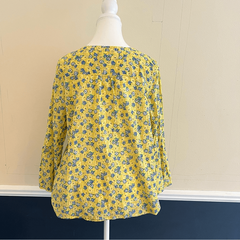 Talbots Floral Blouse Bandana Print Bell Sleeve Size Large Petite Popover