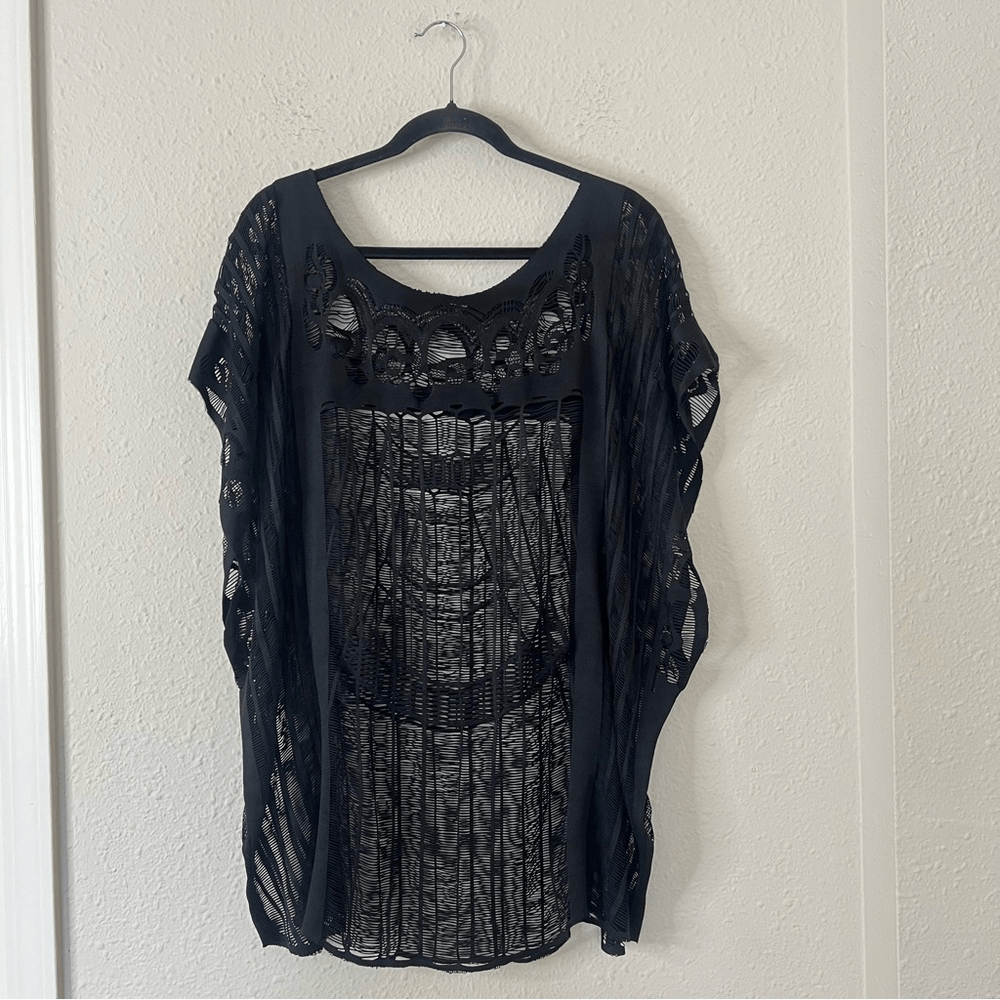 Black Lace Swim Cover Up Poncho Dress