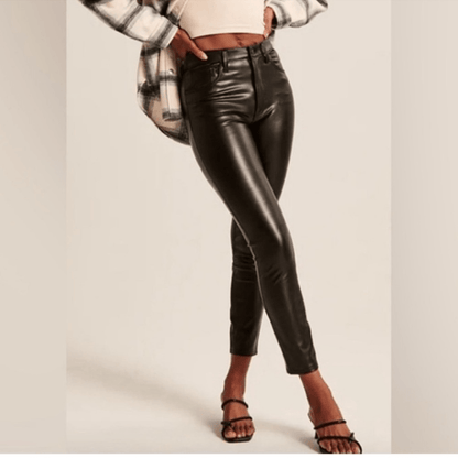 Abercrombie & Fitch Curve Love High Rise Skinny Vegan Leather Pants NEW Black 35