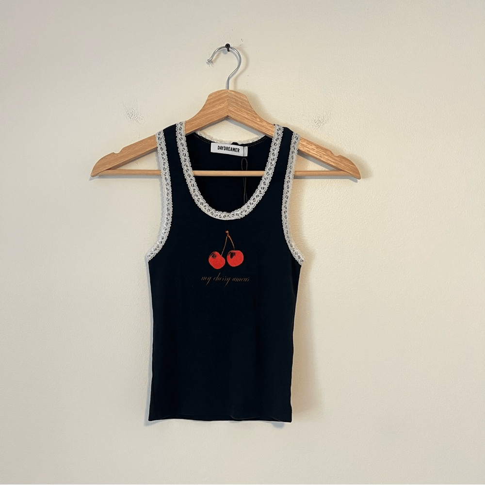 DAYDREAMER My Cherry Amour Lace Cami Babydoll Graphic Tank Top NEW Size XS