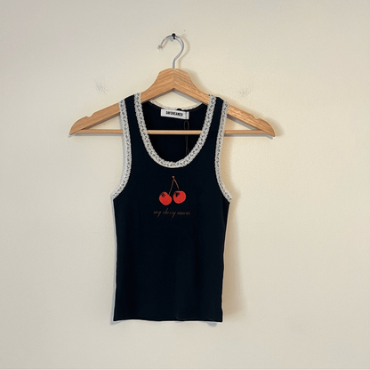 DAYDREAMER My Cherry Amour Lace Cami Babydoll Graphic Tank Top NEW Size XS