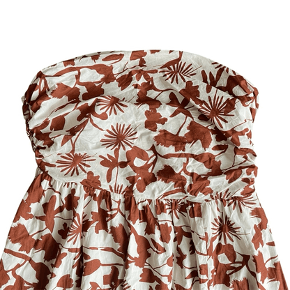 Showpo Evita Floral Midi Dress Ruched High Split Strapless NEW Size 14