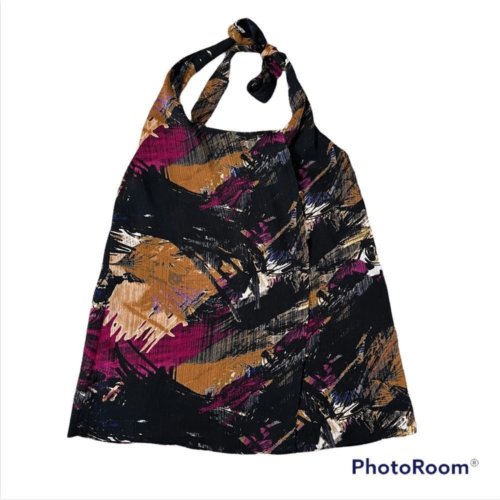 Ann Taylor Black Multi Color Halter Top Size 2