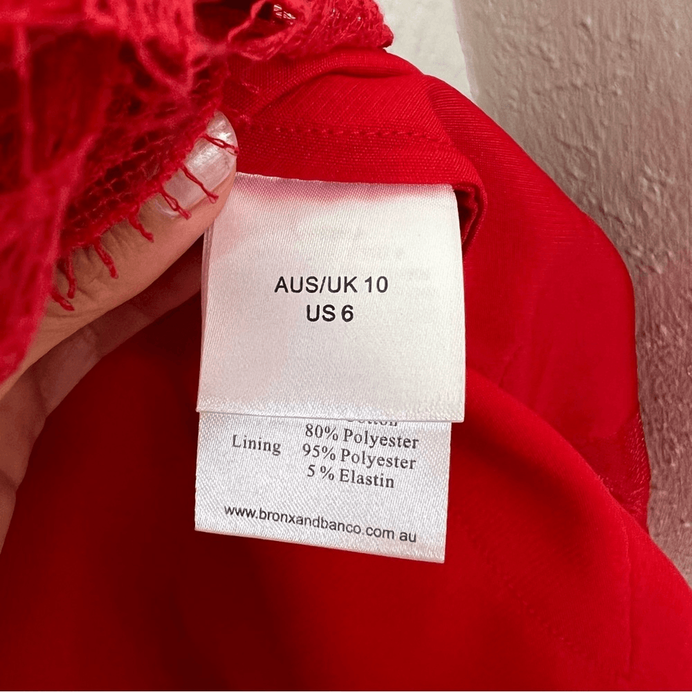 Bronx and Banco Antonia Red Sleeveless Lace Trim Mini Flared Dress Size US 6