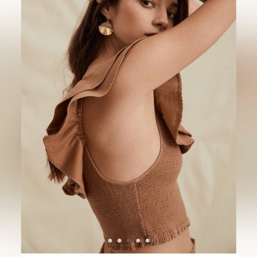 Anthropologie Maeve Ruffled Smocked Tank Top Brown NEW Plus Size 26W