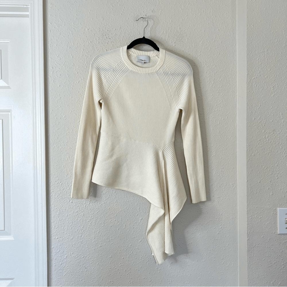 3.1 Phillip Lim Ribbed Sweater With Waist Tie Antique White Beige Size Small