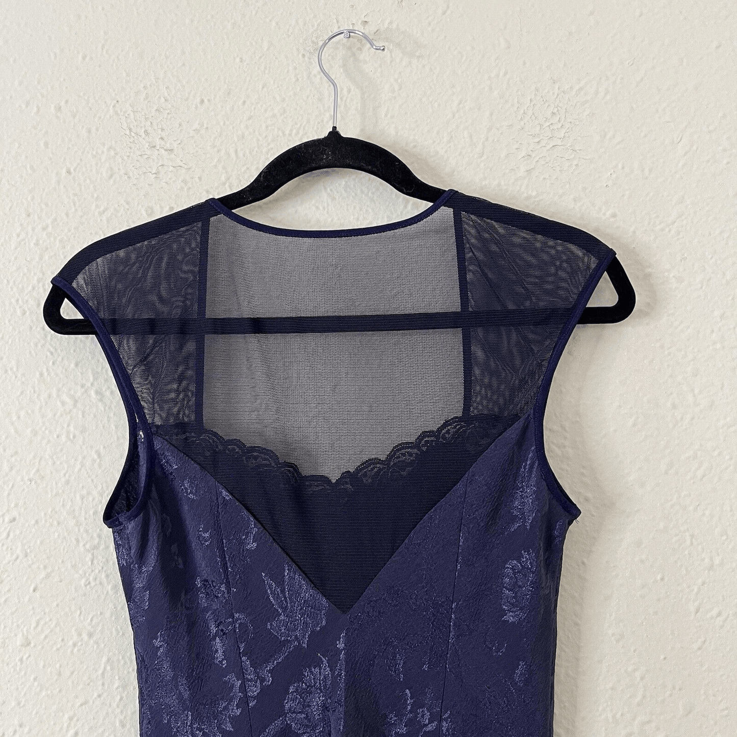 Vintage Gold Label Victoria’s Secret Navy Jacquard Satin Maxi Dress Goth Fairy M