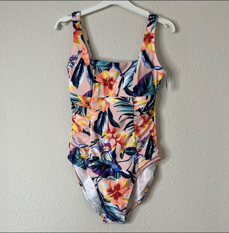 Old Navy Square Neck One Piece Tropical Floral Print Swimsuit NEW Size Medium