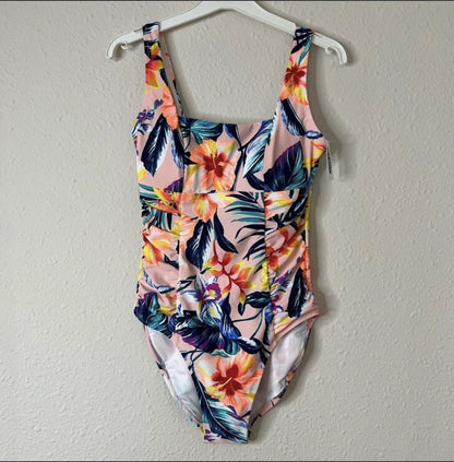 Old Navy Square Neck One Piece Tropical Floral Print Swimsuit NEW Size Medium