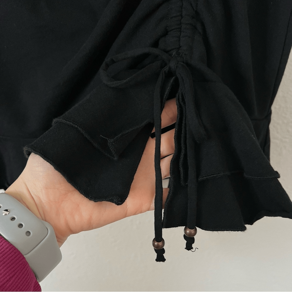 Anthropologie Sundays Ramone Black Ruched Mini Dress Size Medium, Long Sleeve