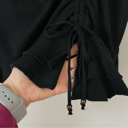 Anthropologie Sundays Ramone Black Ruched Mini Dress Size Medium, Long Sleeve