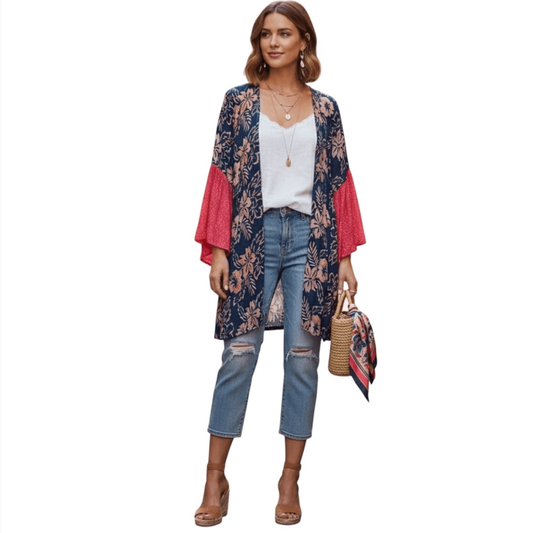 Soft Surroundings Tropical Floral Kimono Top Size Medium