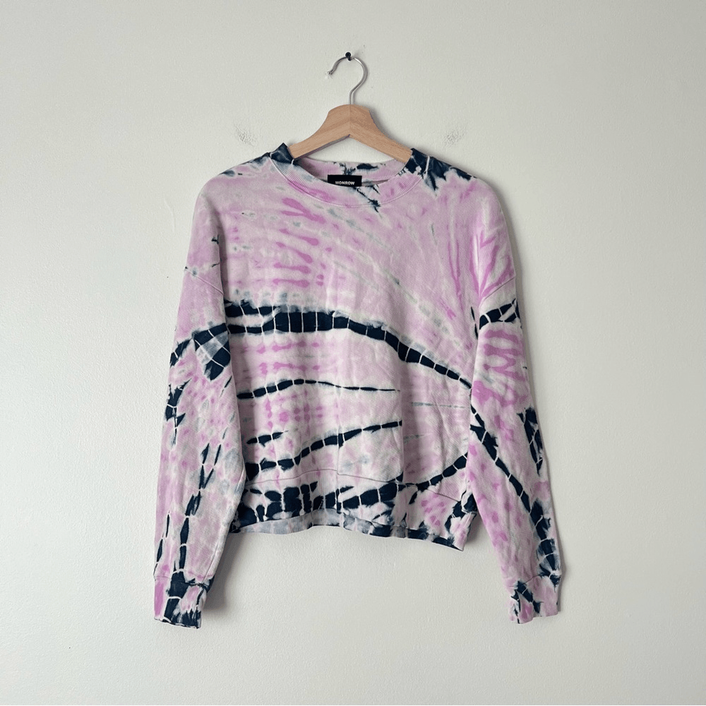 Monrow Bamboo Burst Tie-Dye Sweatshirt Pink NEW Size Small