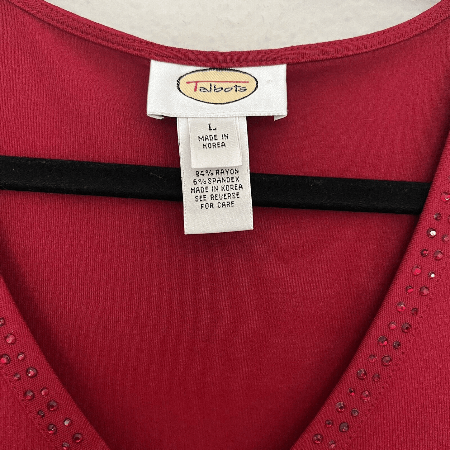 Talbots Open Front Rhinestone Embellishment Cardigan Blouse in Red Size Large