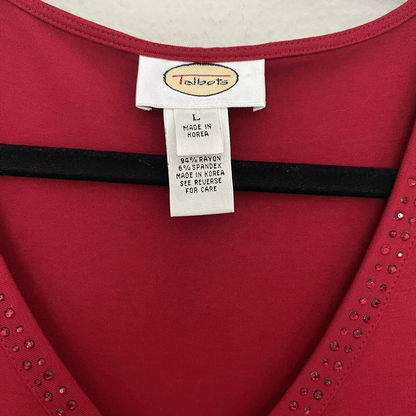 Talbots Open Front Rhinestone Embellishment Cardigan Blouse in Red Size Large