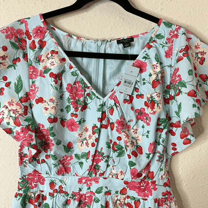 NEW Ann Taylor Strawberry Cherry Flutter Sleeve Flare Midi Dress Size 6 Petites