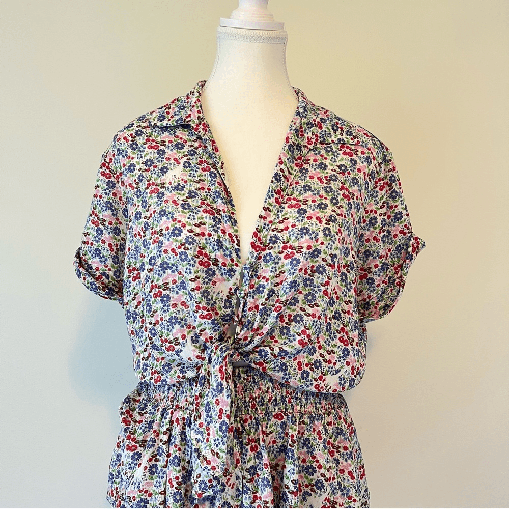 Poupette St Barth Branda Floral Tiered Shirt Mini Dress Size Medium