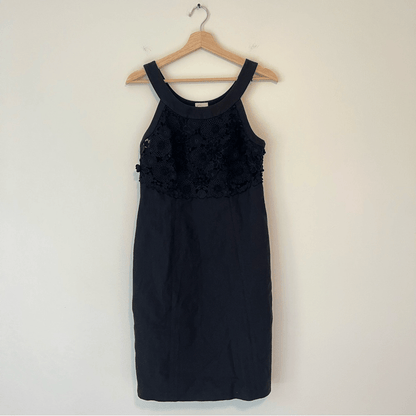 Anthropologie Postmark Oleander Blk Cotton Linen Floral Lace Sheath Dress Size 6
