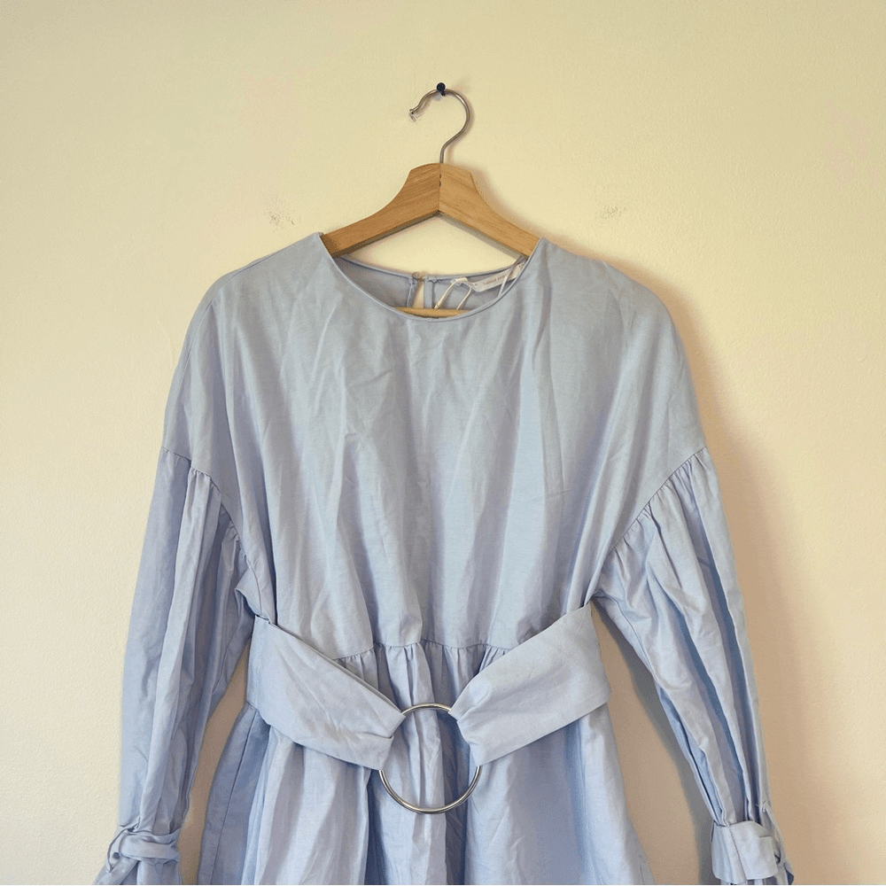 Zara Sky Blue Poplin Dress with Buckle Belt NEW Size Small Blogger Favorite