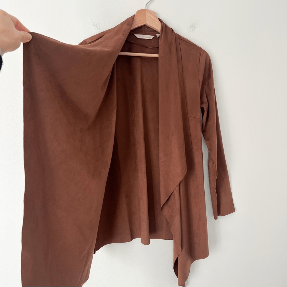 Soft Surroundings Shape Drape Faux Suede Brown Jacket Cardigan Size XS NWOT