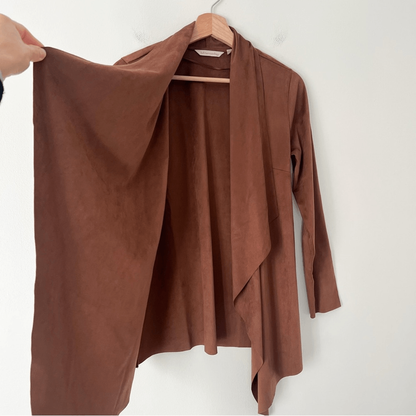 Soft Surroundings Shape Drape Faux Suede Brown Jacket Cardigan Size XS NWOT
