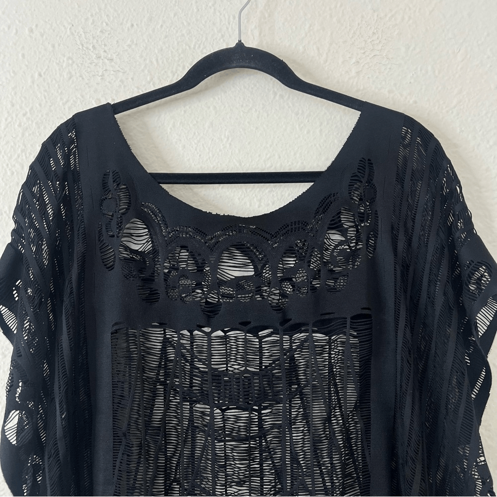 Black Lace Swim Cover Up Poncho Dress
