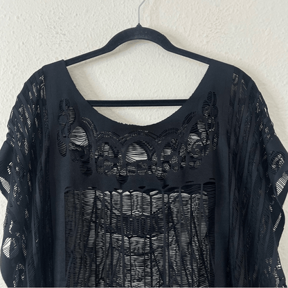 Black Lace Swim Cover Up Poncho Dress
