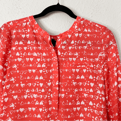 NYDJ Heart Prrinted Half Placket 3/4 Sleeve Blouse Size XS