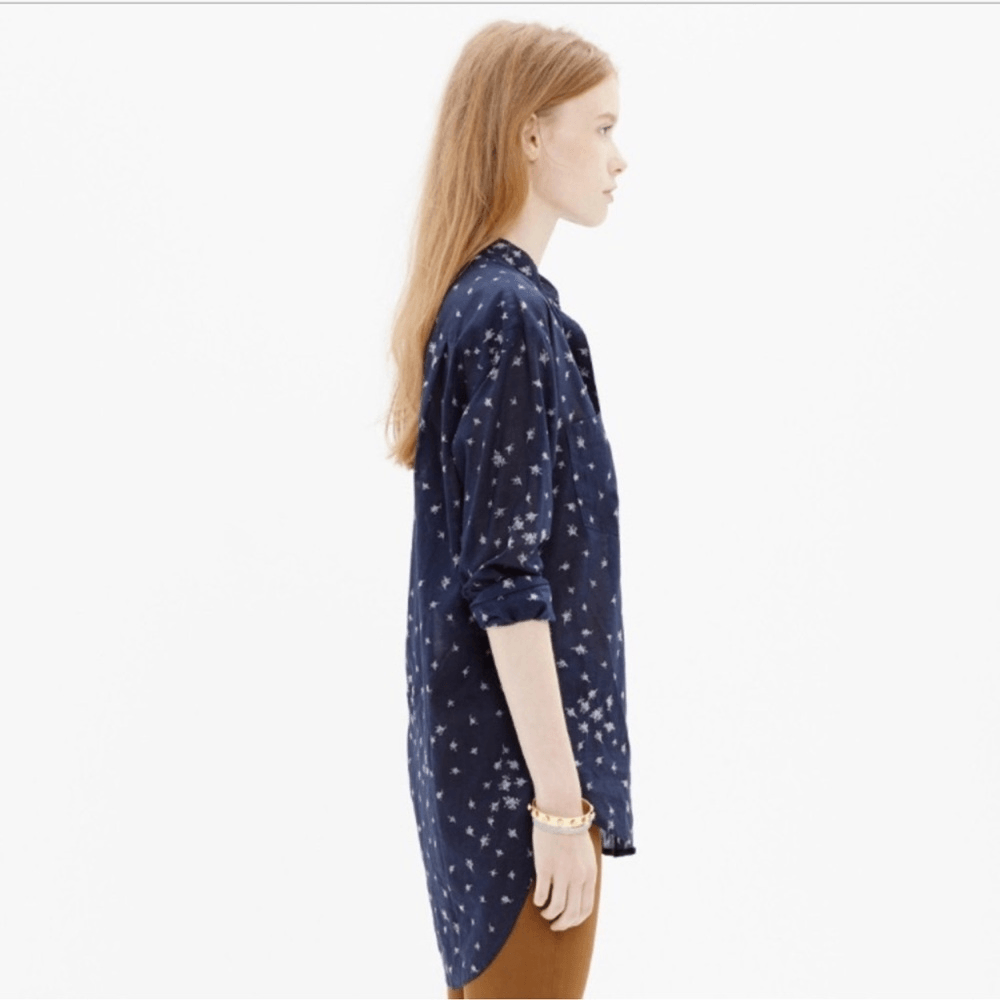 Madewell Blue Collarless Popover Shirt Rosebud Navy Blue Size Small