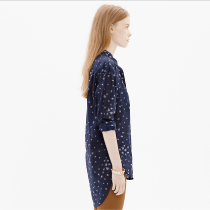 Madewell Blue Collarless Popover Shirt Rosebud Navy Blue Size Small