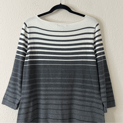 Lauren Ralph Lauren Black Gray & White Stripe 3/4 Sleeve Sweater Dress Size XL