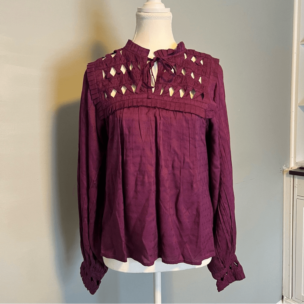 CLEOBELLA Sabella Peasant Blouse in Aubergine NEW Size Small
