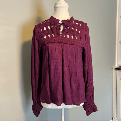 CLEOBELLA Sabella Peasant Blouse in Aubergine NEW Size Small