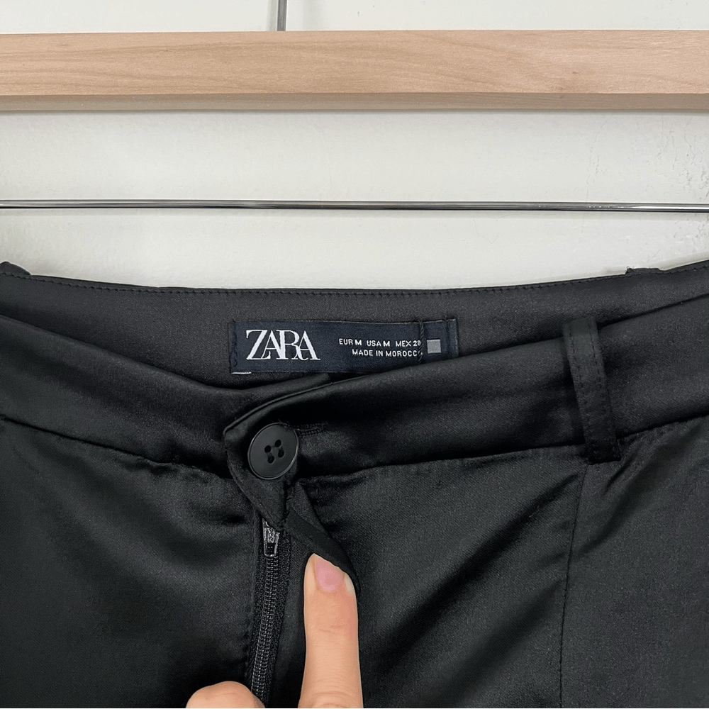 Zara Black Satin Effect Cargo Mini Skirt NEW Size Medium