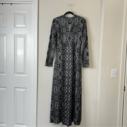 Free People Cabaret Paisley Floral Whimsical Cutout Maxi Long Sleeve Dress M