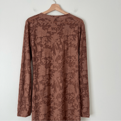 Pretty Little Thing Mocha Floral Sheer Burnout Maxi Dress Long Sleeve NEW Sz 12