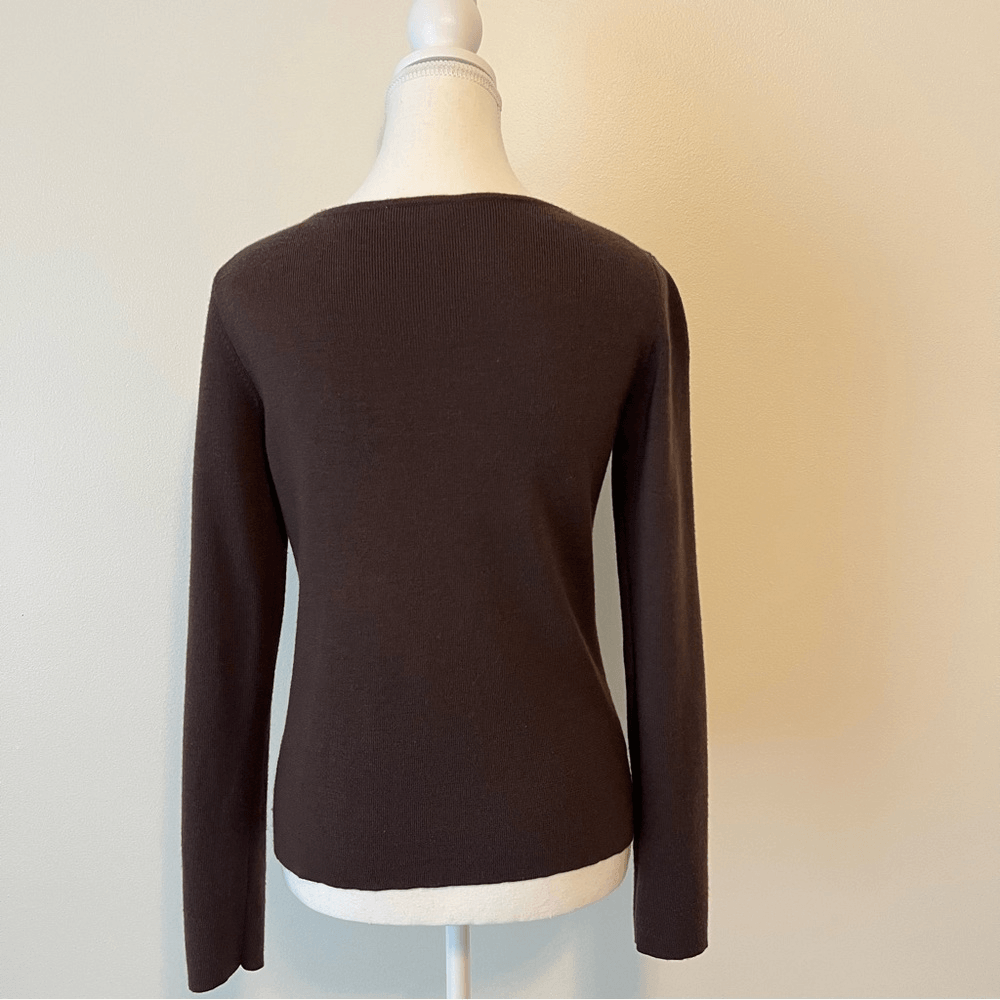 Ann Taylor LOFT Merino Wool Cashmere Blend Dark Chocolate Brown Knit Top Medium