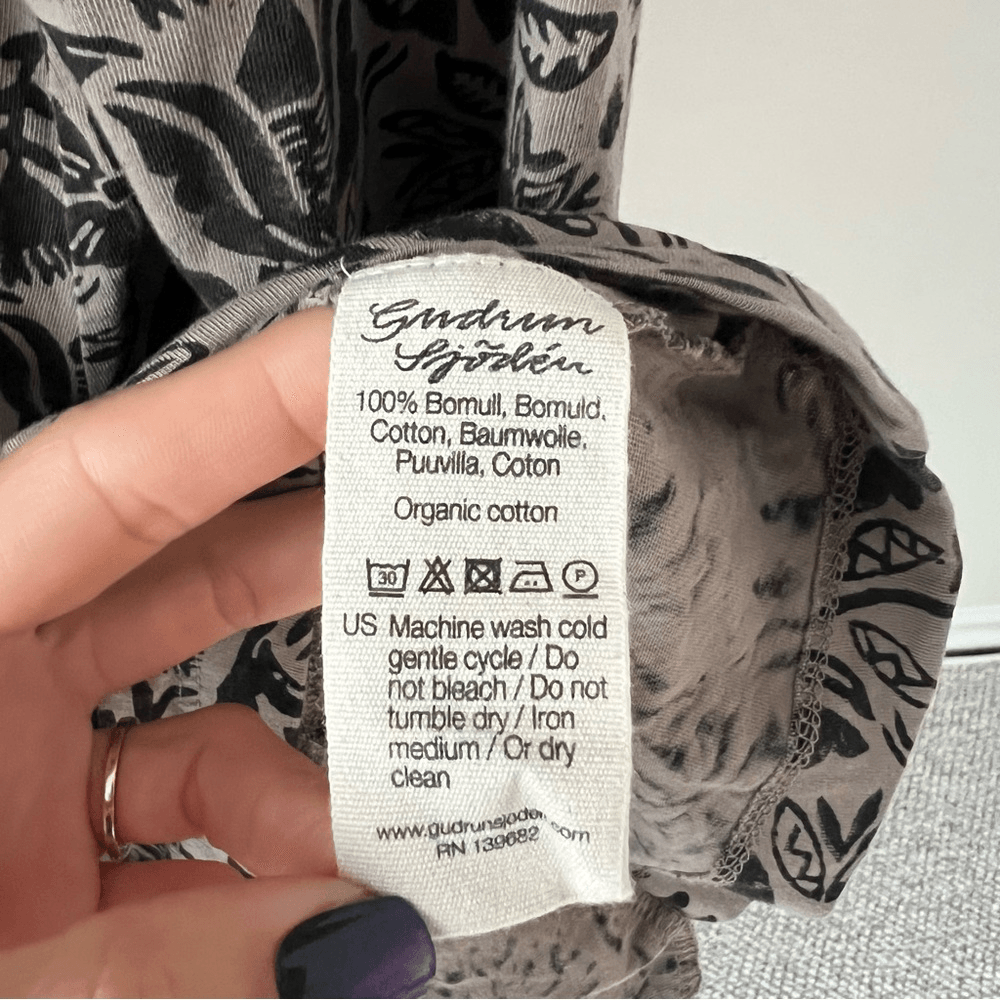 Gudrun Sjoden Floral Mini Tunic Dress Long Sleeve Size XL Brown & Black Pockets