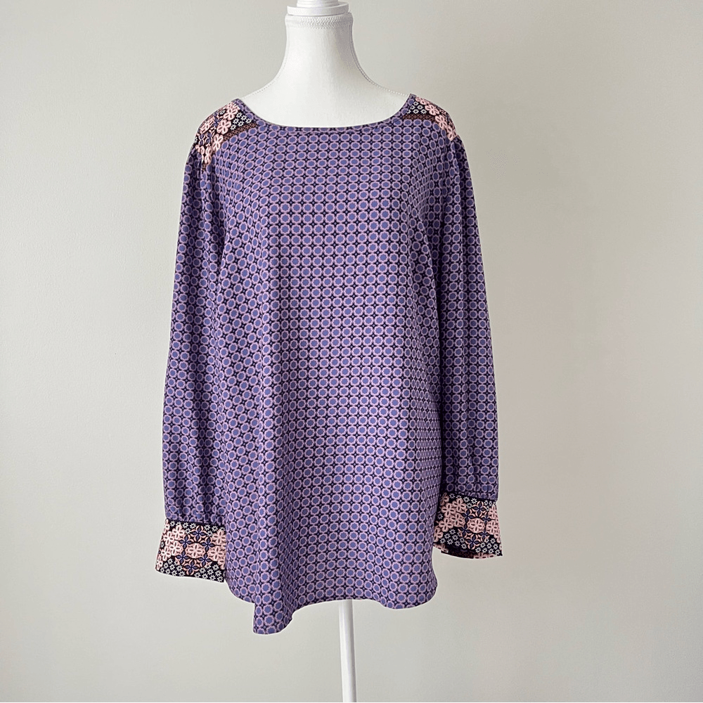 Loft Plus Printed Long Sleeve Blouse Size 20 in Purple