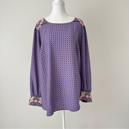 Loft Plus Printed Long Sleeve Blouse Size 20 in Purple