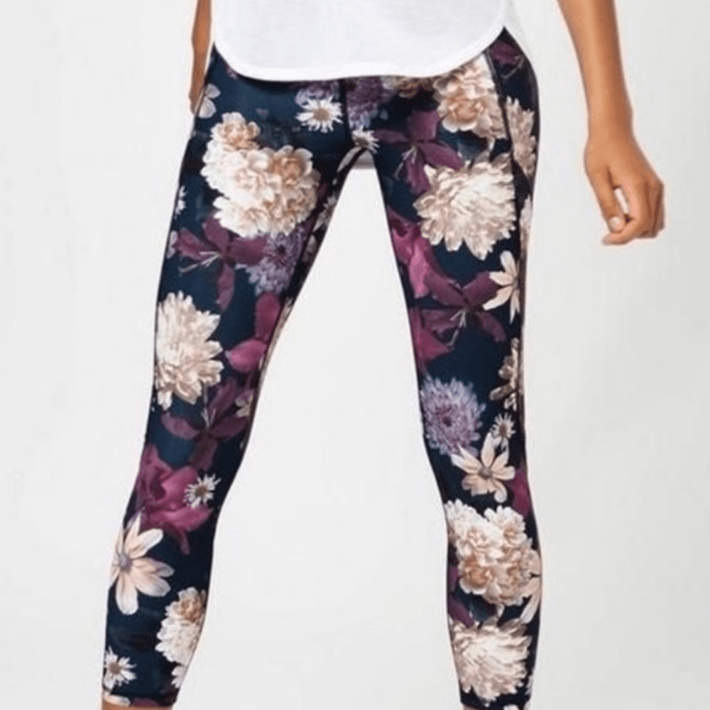 Sweaty Betty The Zero Gravity 7/8 Leggings Floral Size Small Side Pocket