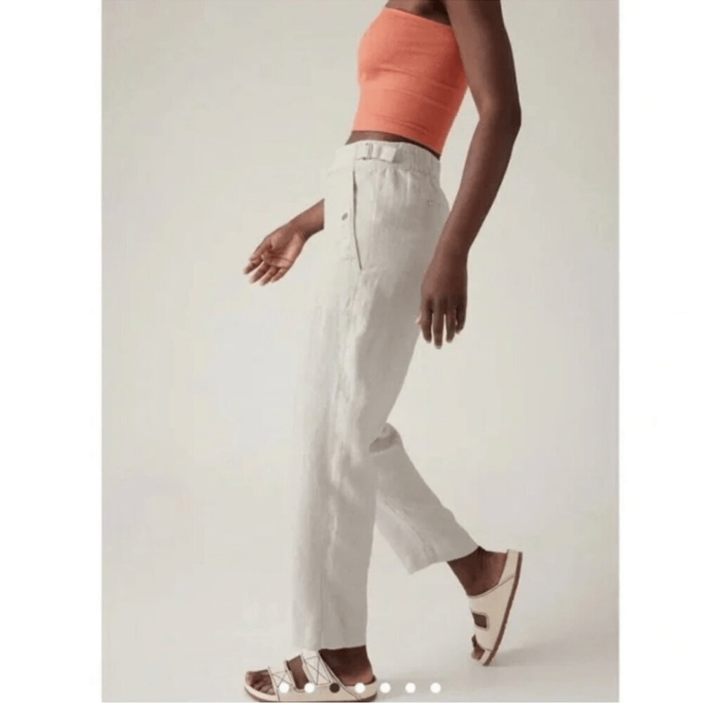 Athleta Voyager 100% Linen Pants Size 4 Cream Coastal Beach Vacation