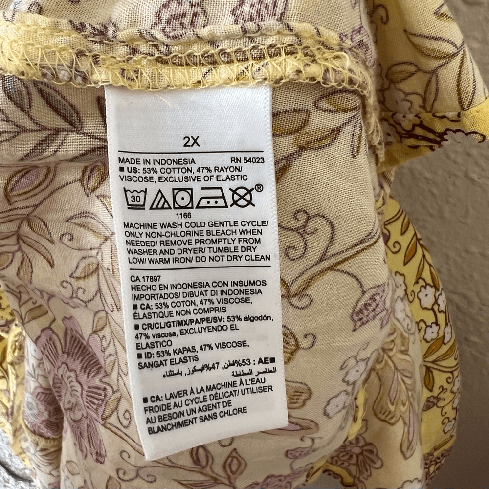 Old Navy Waist-Defined Short-Sleeve Printed Midi Dress in Yellow Floral NEW 2X