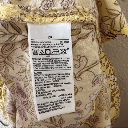 Old Navy Waist-Defined Short-Sleeve Printed Midi Dress in Yellow Floral NEW 2X