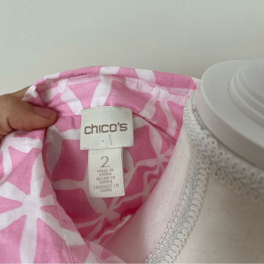 Chico’s Geometric Ombre Button Up Blouse Cotton Long Sleeve Top Size Large