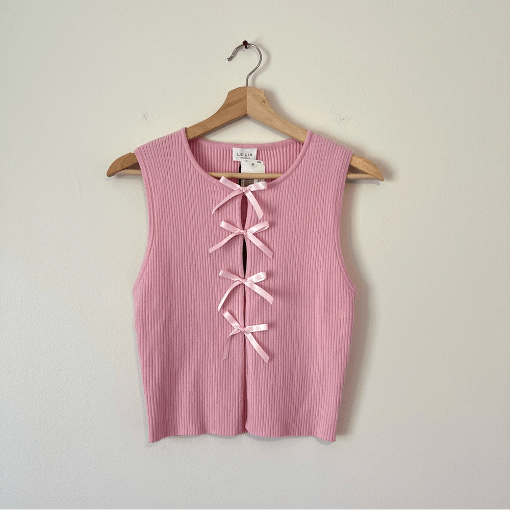LE LIS Satin Bow Detail Sleeveless Sweater Top in Pink NEW Size Medium